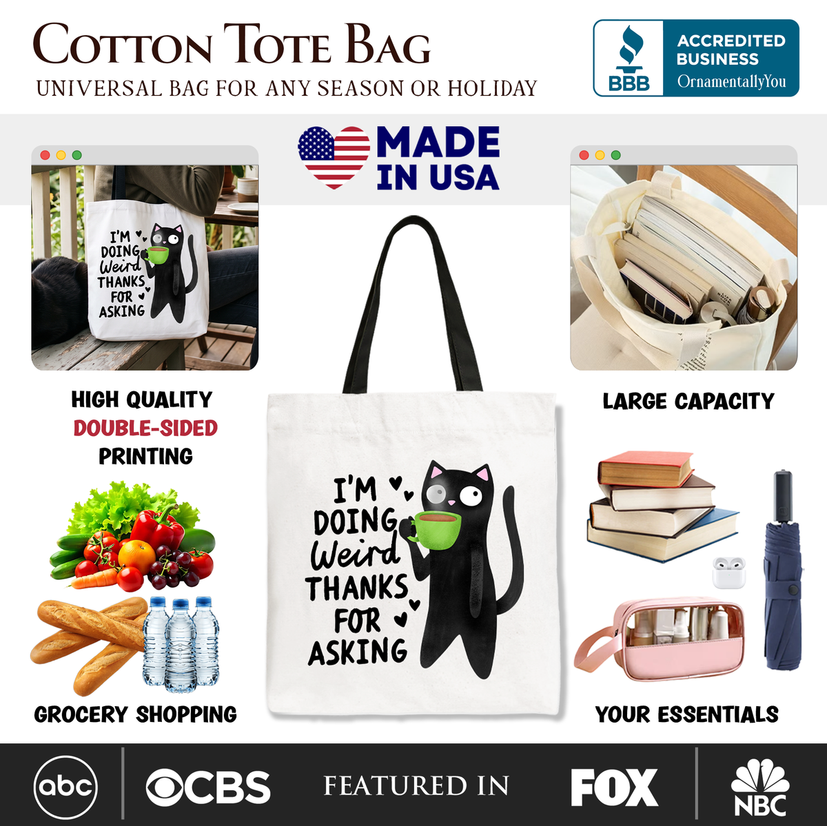 The Cute Black Cat Coffee Tote Bag And Canvas