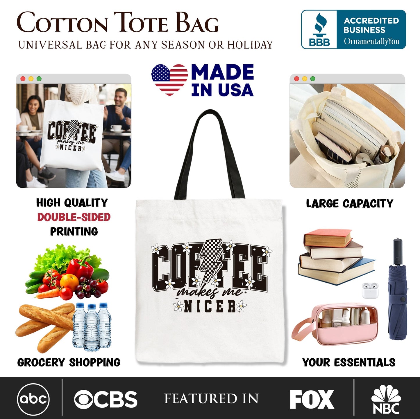 Coffee Makes Me Nicer Retro Tote Bag and Chic