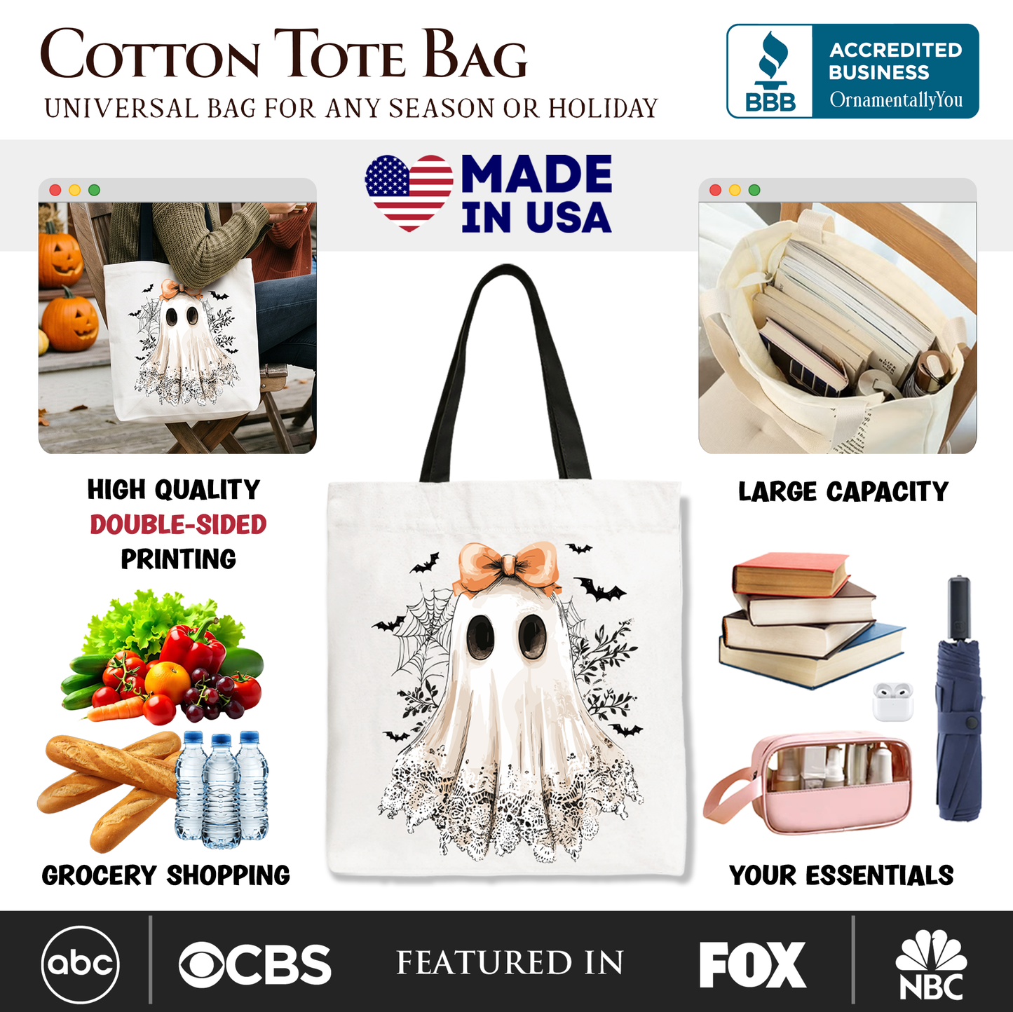 Adorable Coquette and a Canvas Ghost Tote Bag