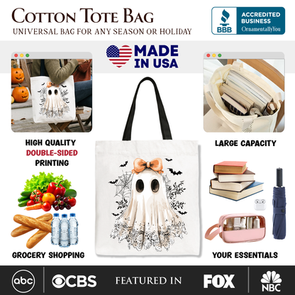 Adorable Coquette and a Canvas Ghost Tote Bag