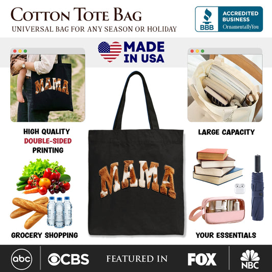 Cow Print Mama Western Tote Bag and Mom Gift