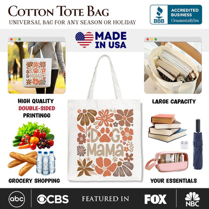 Dog Mama Boho Floral Canvas Tote Bag and Gift