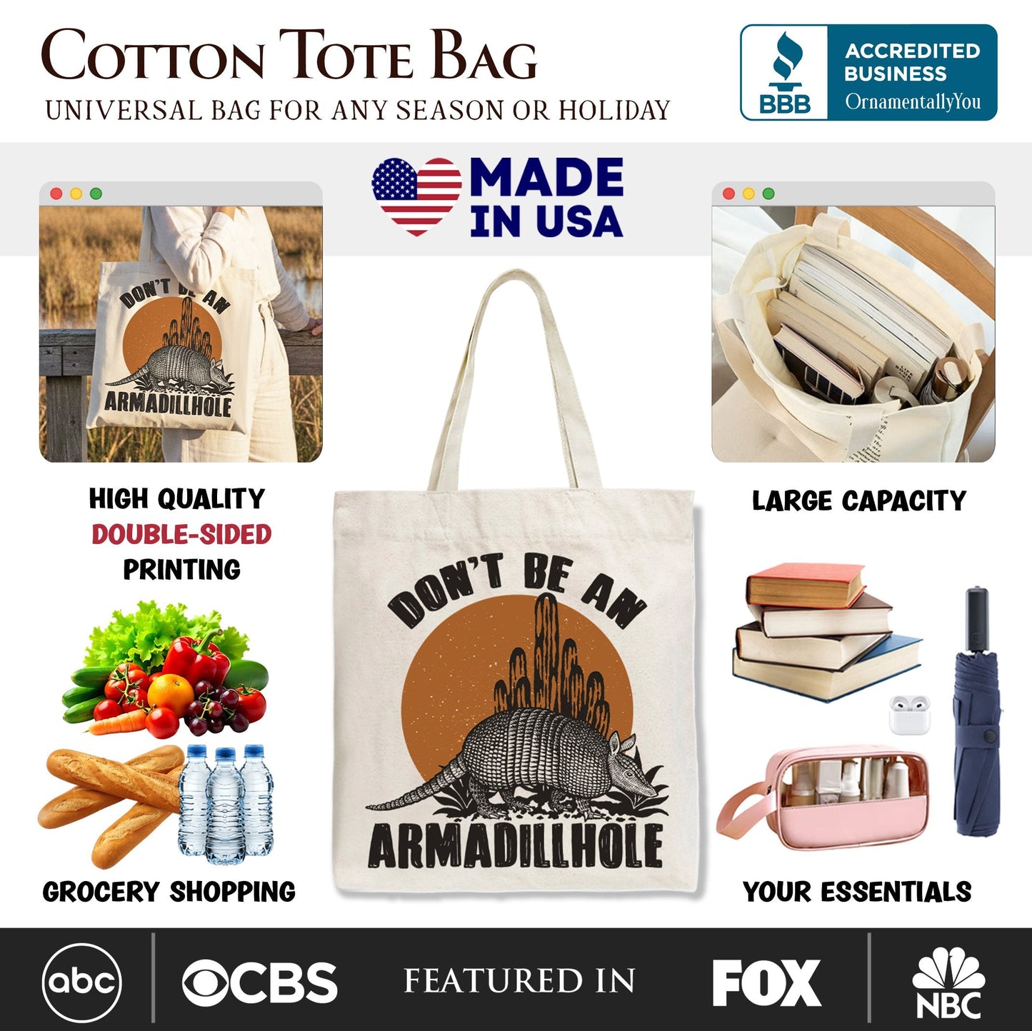 Funny Armadillo Canvas Tote Bag and Gifts