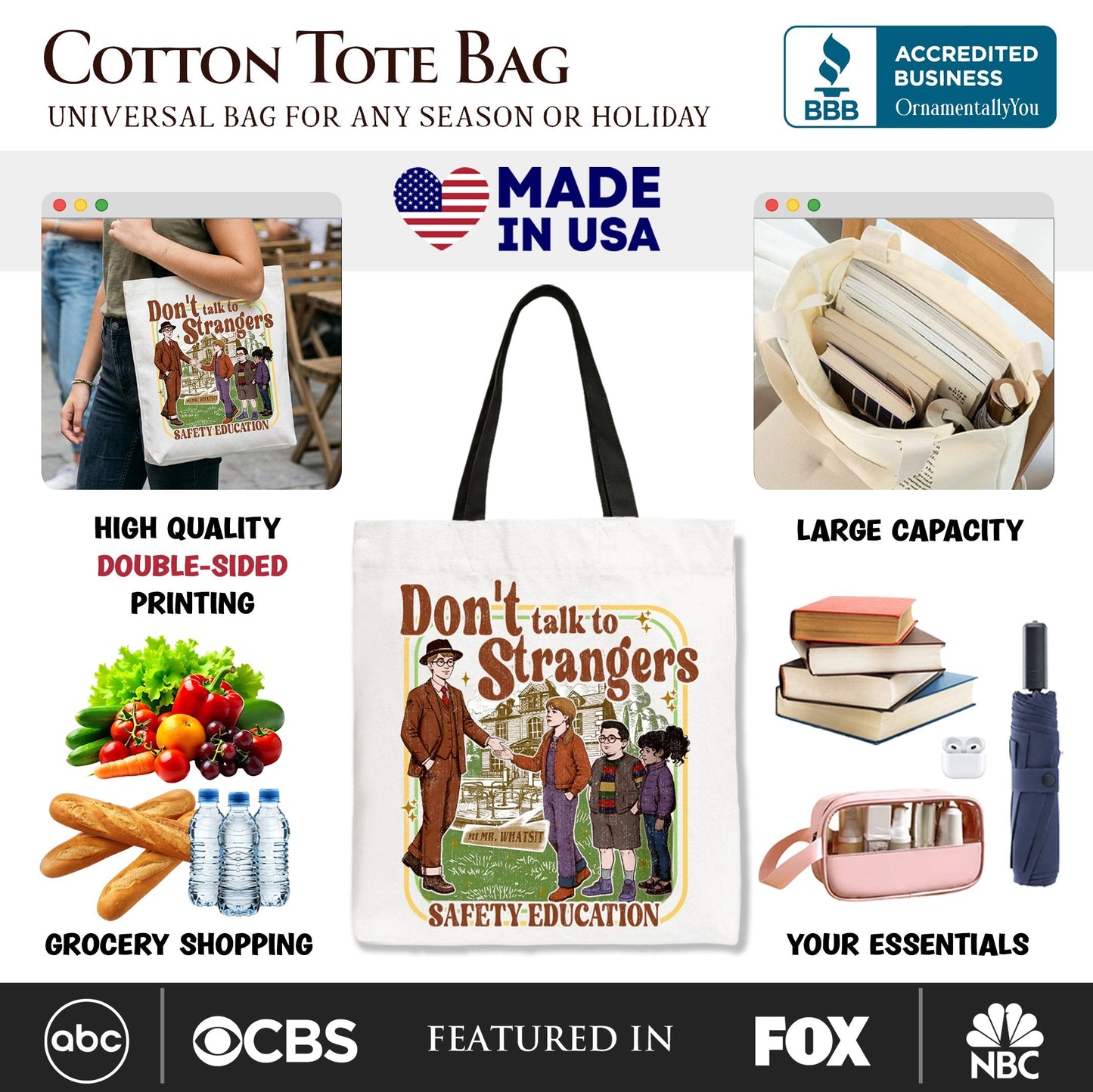 Dont Talk to Strangers Retro Canvas Tote for Kids