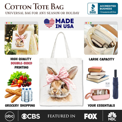 Cute Easter Bunny Pink Bow Tote Bag And Canvas