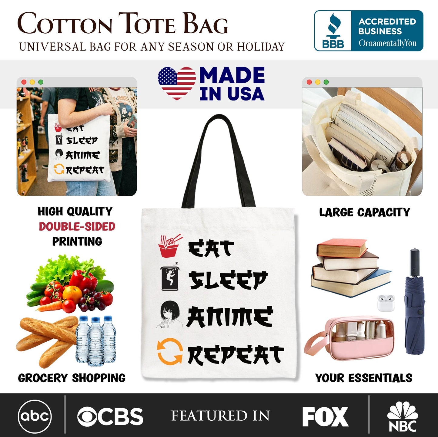 Eat Sleep Anime Repeat Tote Bag and Fun Gift