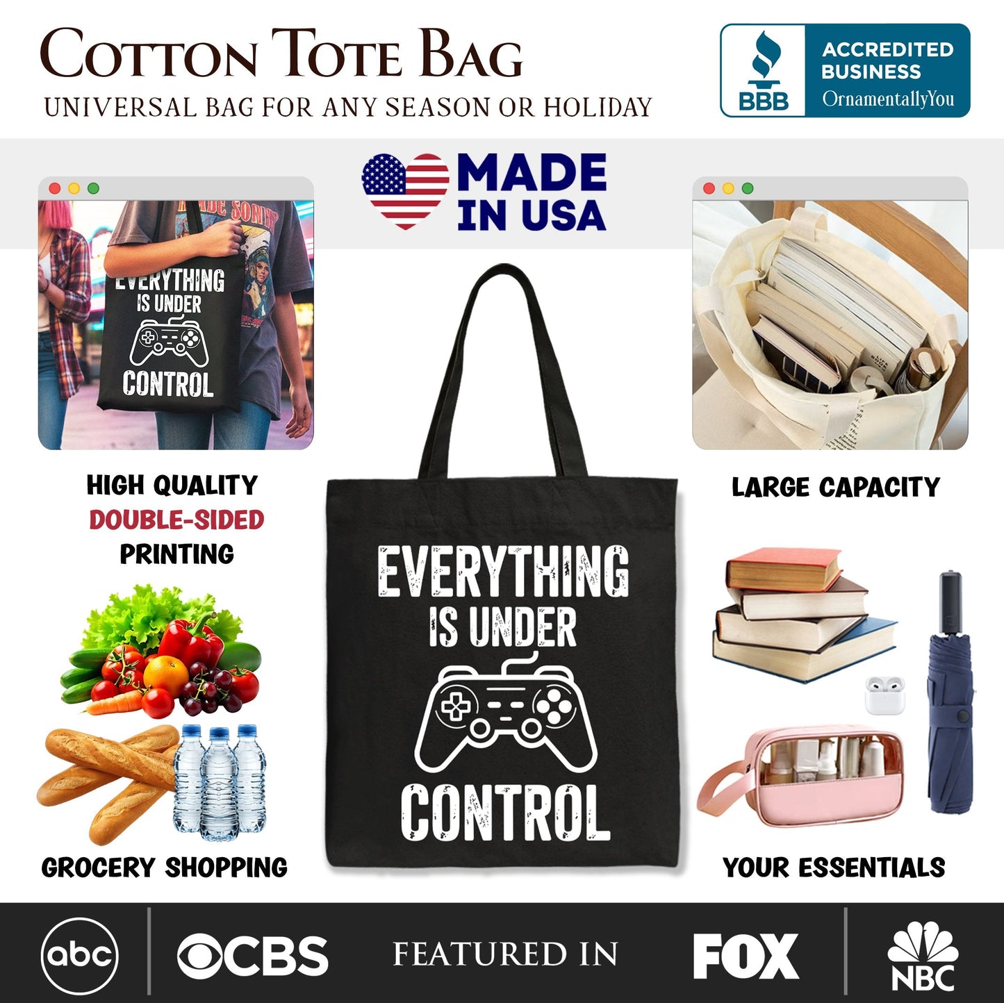 Funny Gamer Tote Bag and Video Game Controller