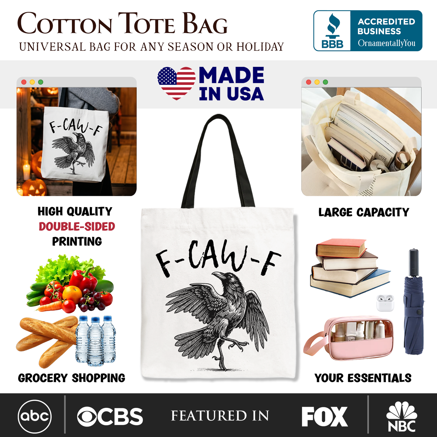 Gothic Raven Tote Bag for Snarky Crow Lovers