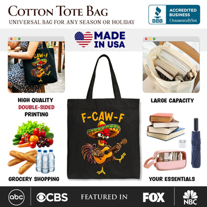 Funny Rooster and Cinco de Mayo Canvas Tote