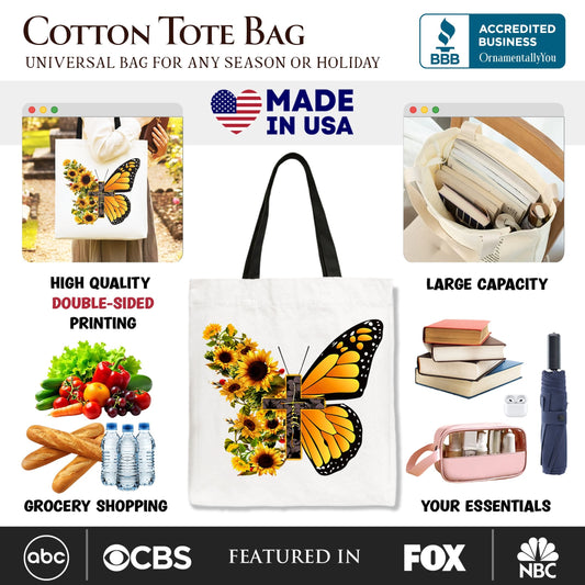 Faith Cross Butterfly Canvas Tote Bag and Gifts