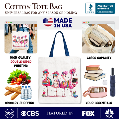 Cute Flamingo Back to School Canvas Tote Bag
