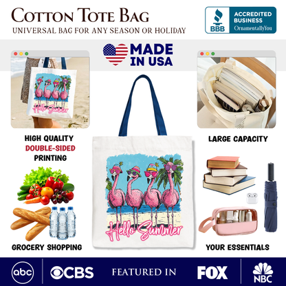 Flamingo Hello Summer Canvas Tote Bag for Beach