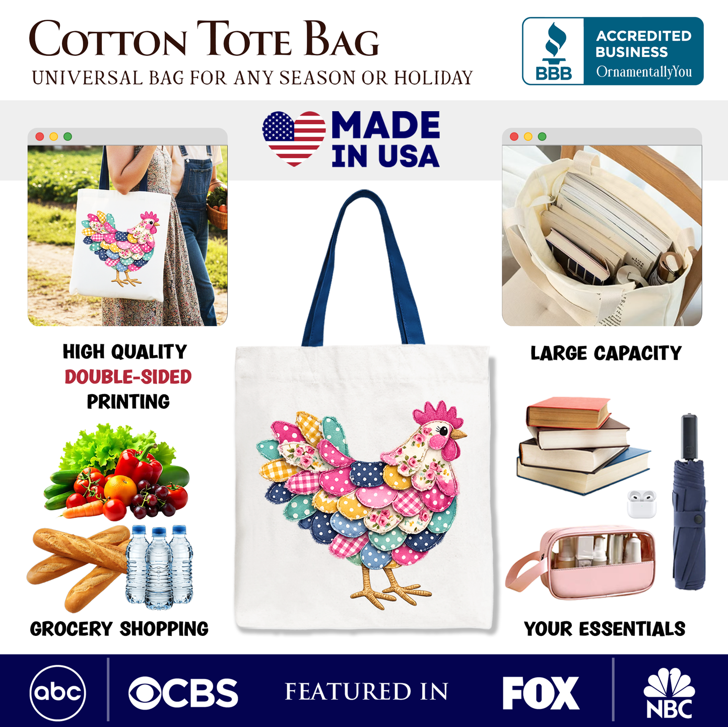 Coquette Floral Chicken and Canvas Tote Bag