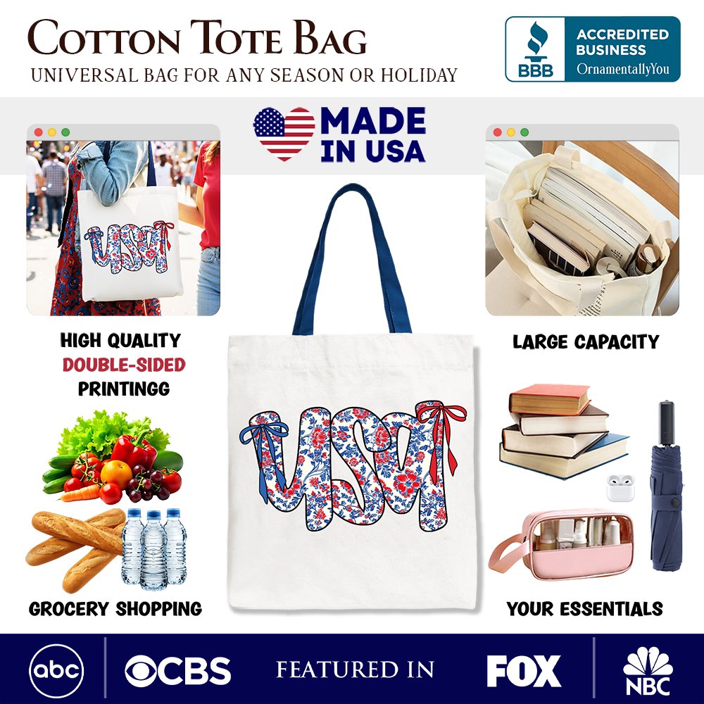 Patriotic Floral Canvas Tote Bag for Women