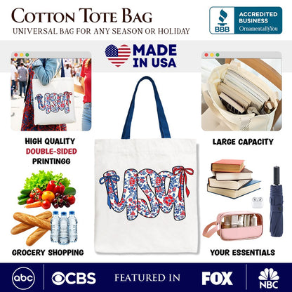 Patriotic Floral Canvas Tote Bag for Women