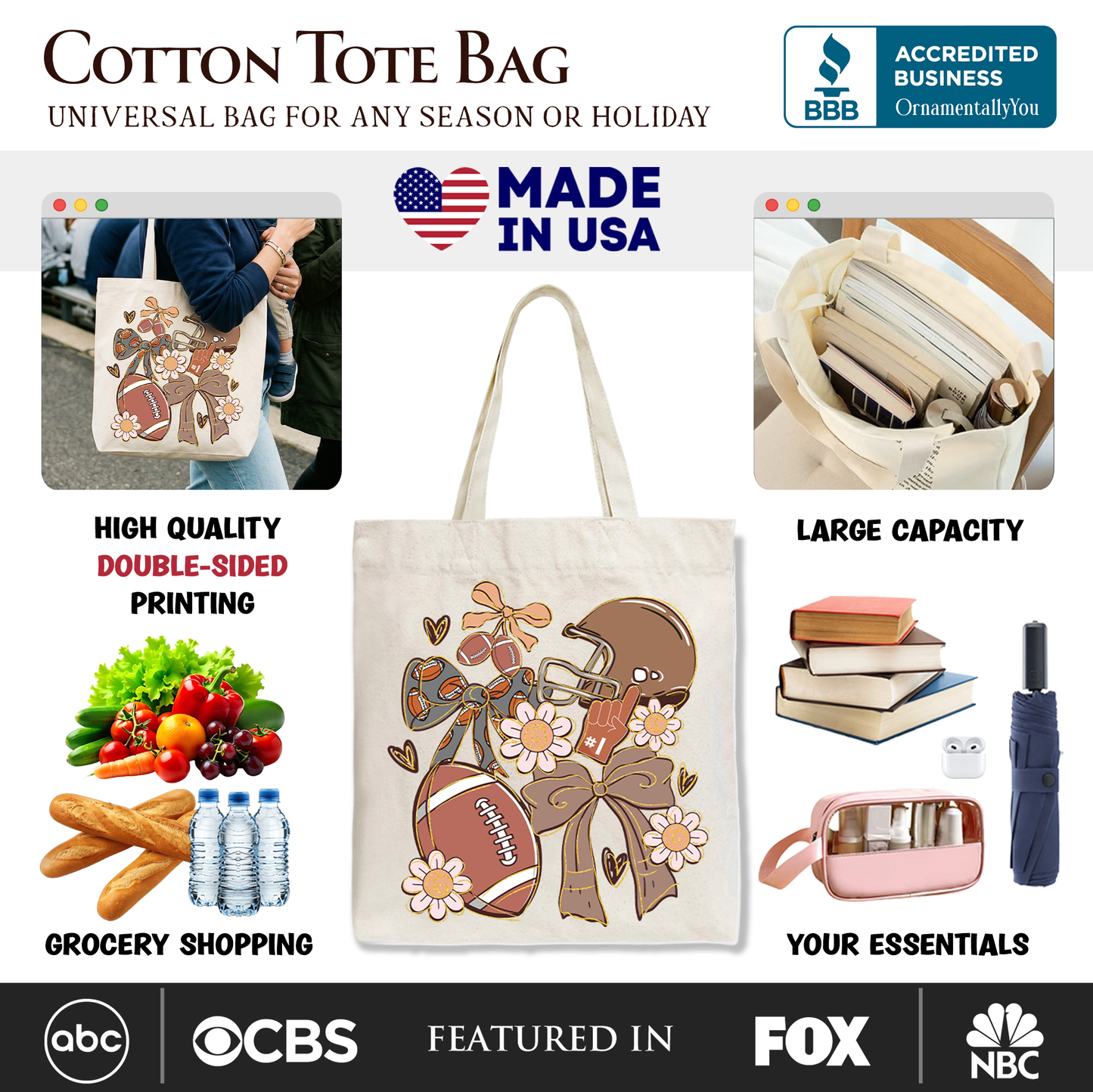 Coquette Football Mom and Daisy Fall Tote Bag