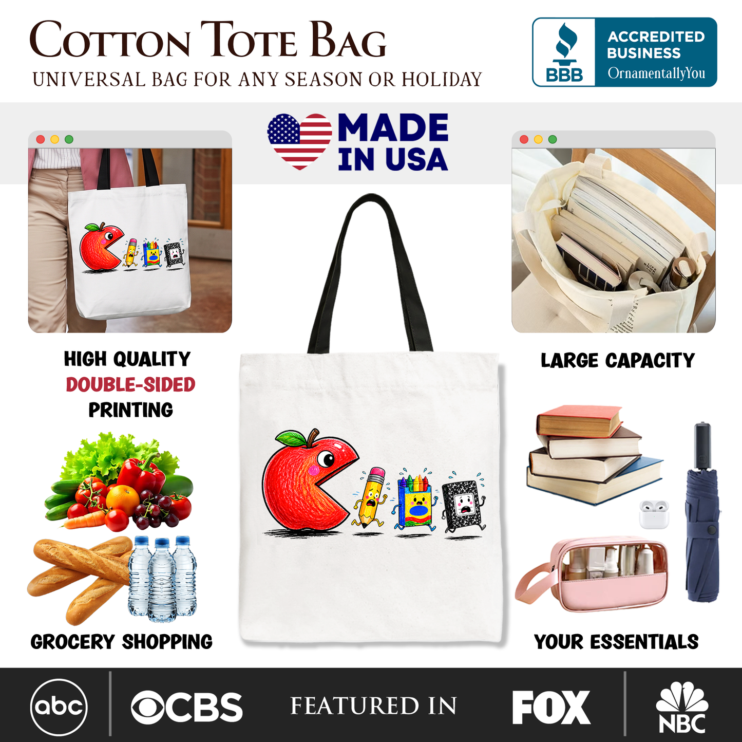 Funny Apple First Day School Tote and Bag