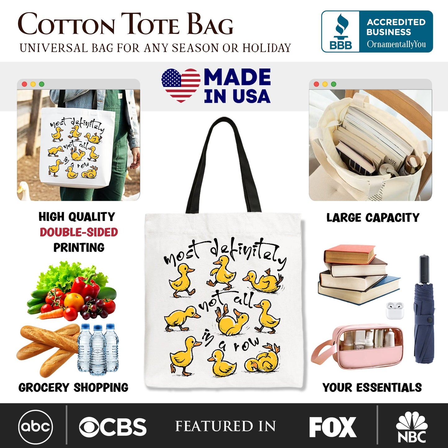 Funny Ducks Not All In A Row Canvas Tote Bag