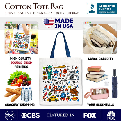 Happy 250th Doodle Canvas Tote Bag and a Gift
