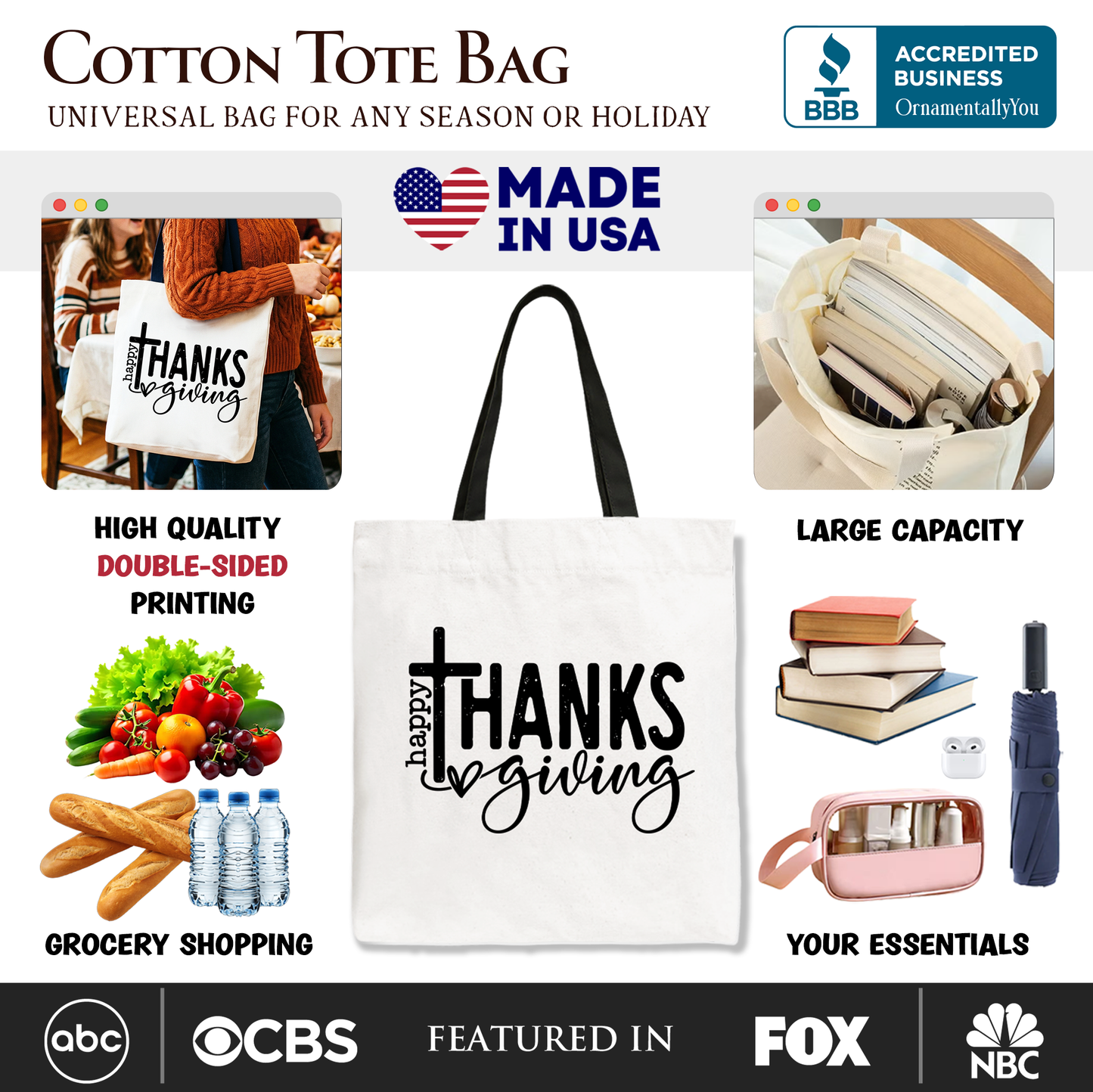 Happy Thanksgiving Minimalist Canvas Tote