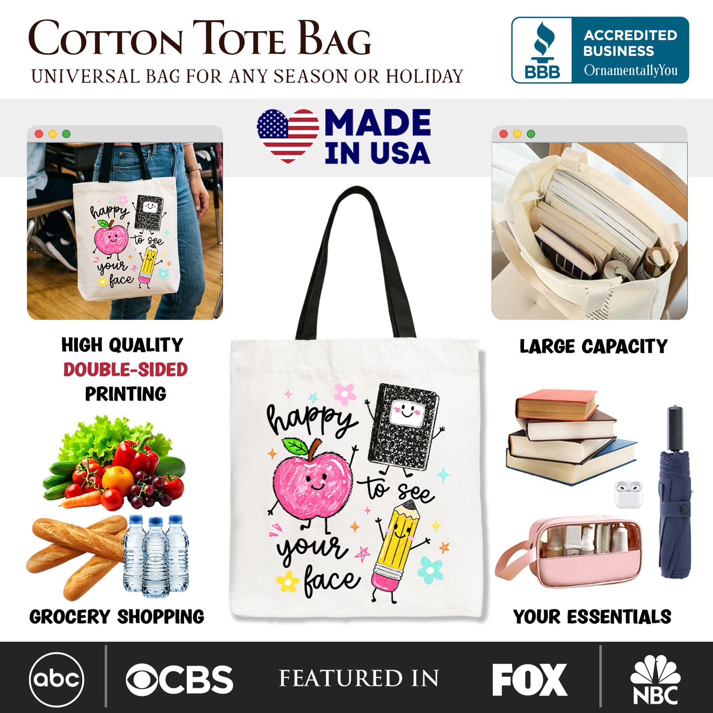 Canvas Tote Bag and Happy To See Your Face