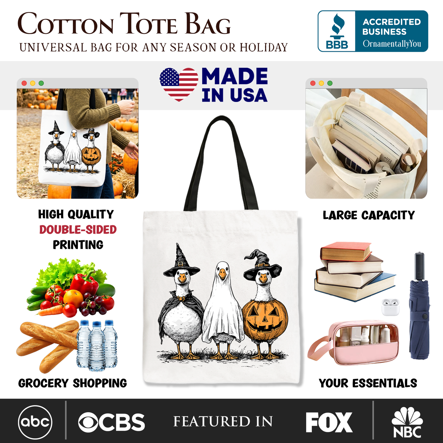 Haunting Honkers Goose Halloween Canvas Tote