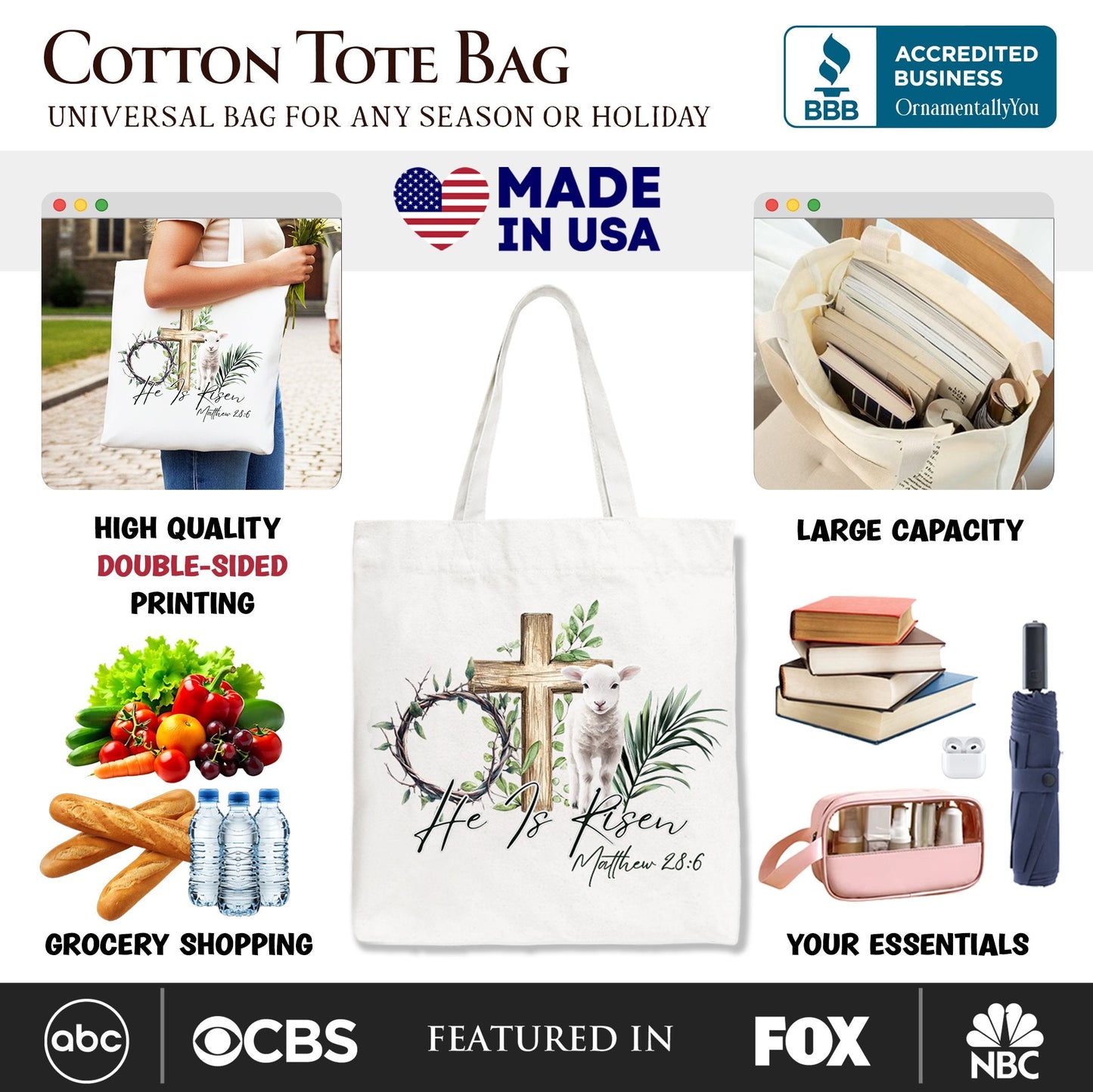 Christian Easter Lamb Tote Bag with Bible Verse