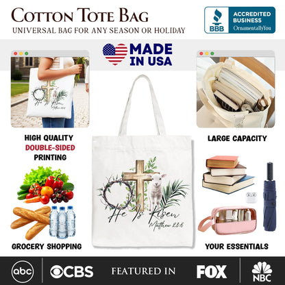 Christian Easter Lamb Tote Bag with Bible Verse