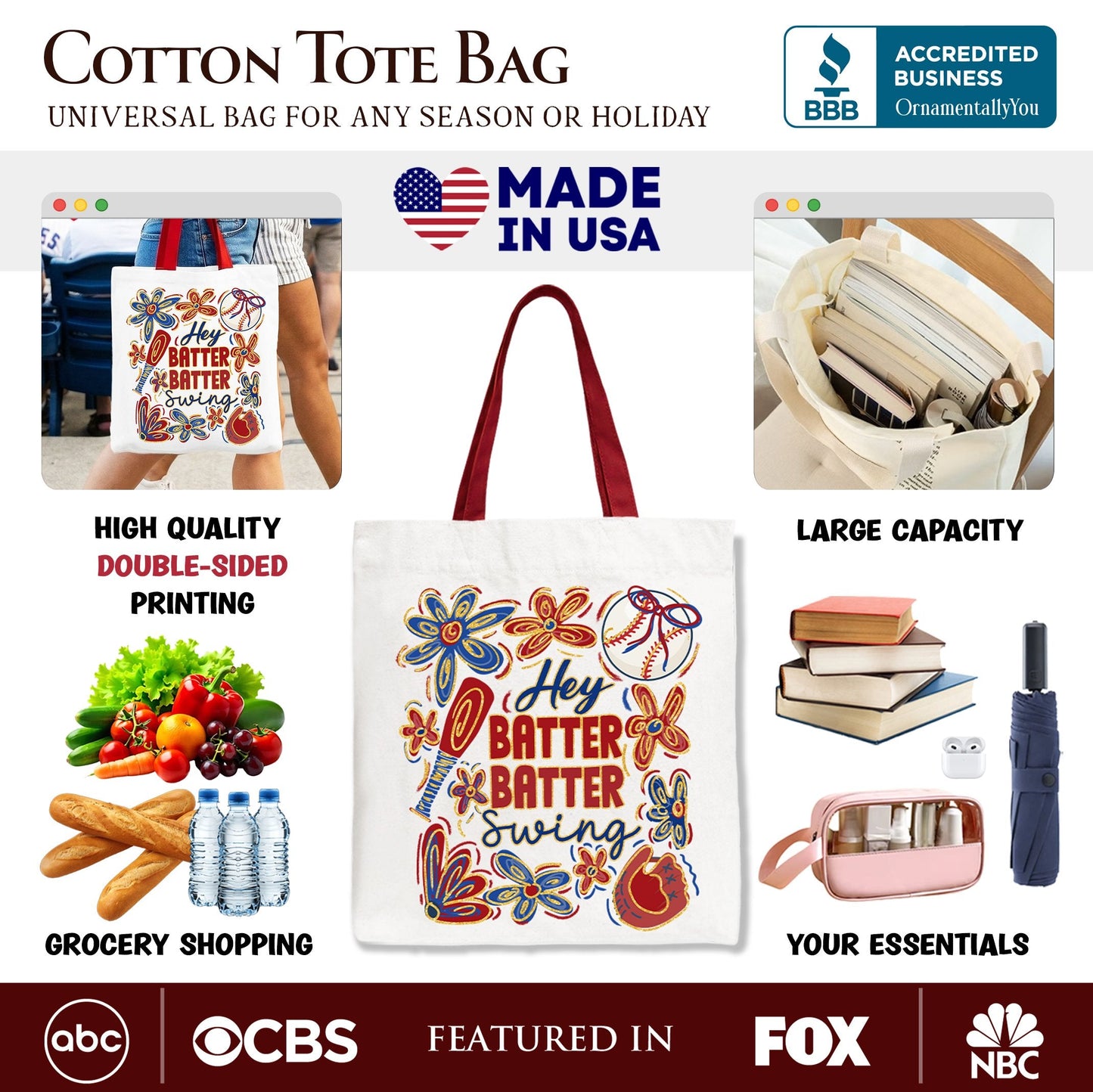 Retro Baseball Shopper Bag For Moms and Gifts