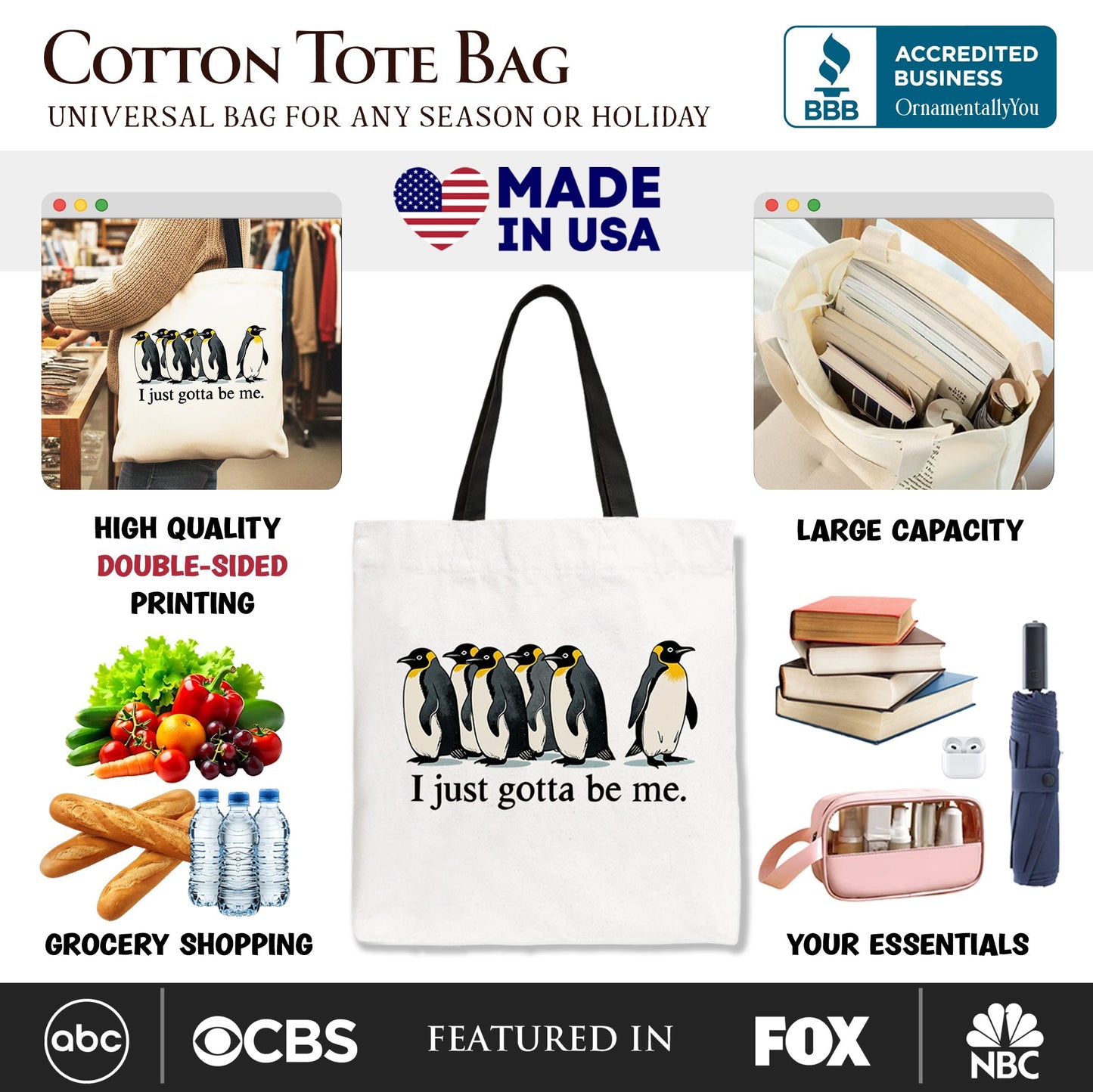 I Just Gotta Be Me Funny Penguin Tote Bag