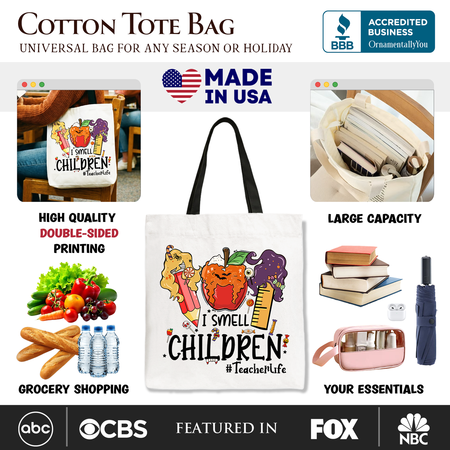 I Smell Children Witch Teacher Canvas Tote Bag