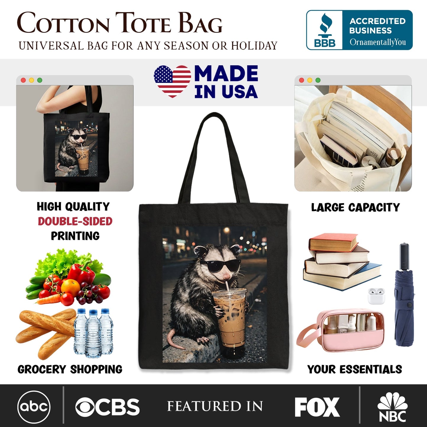 Iced Coffee and Opossum Meme Canvas Tote Bag