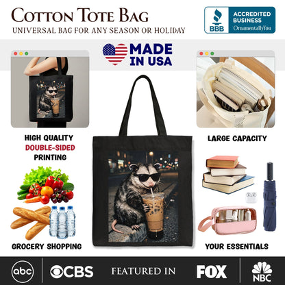 Iced Coffee and Opossum Meme Canvas Tote Bag