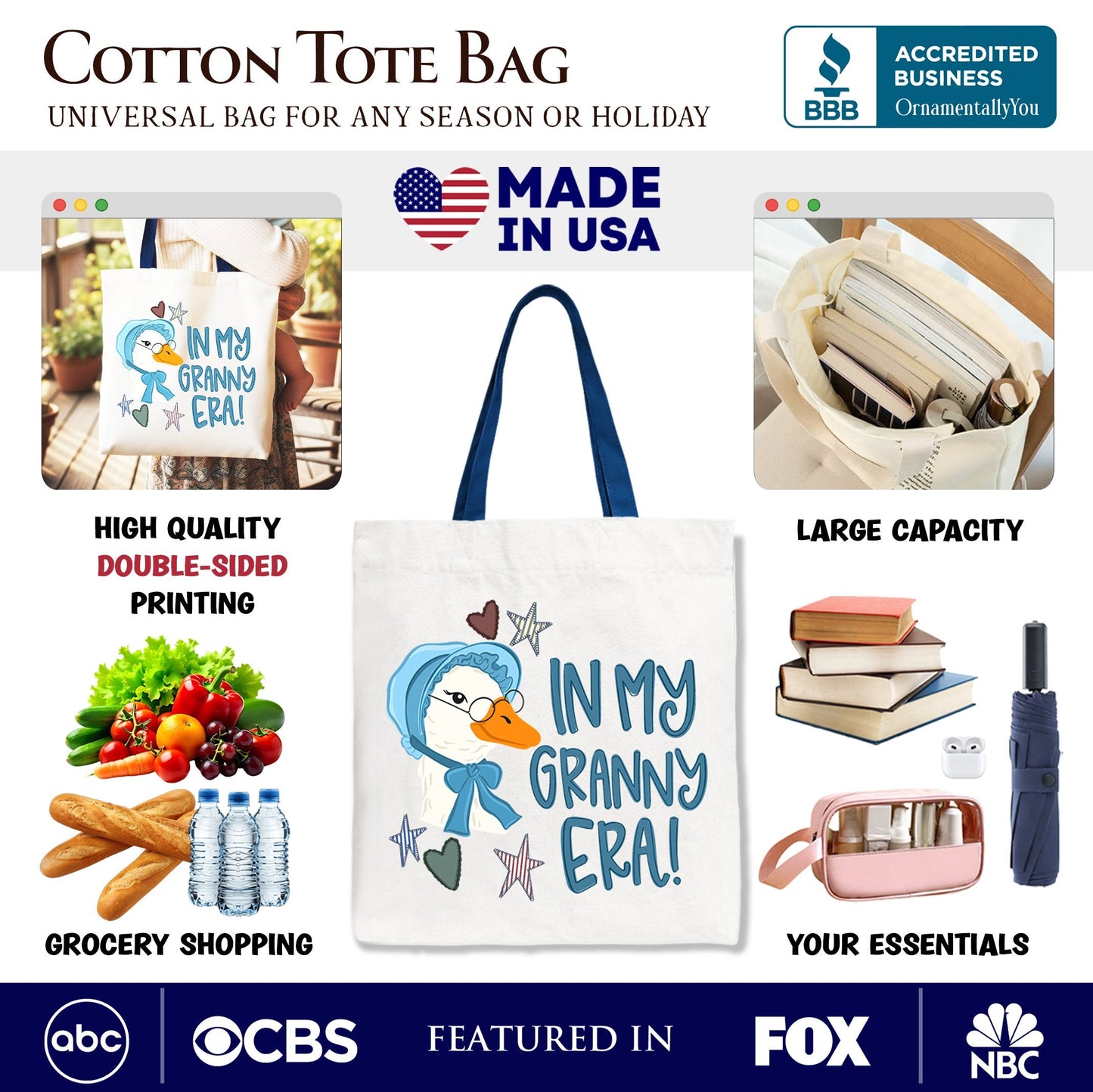 Funny Granny Era Goose a Canvas Tote Bag