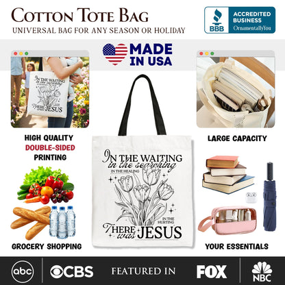 Handmade Floral and Faithful Jesus Canvas Tote