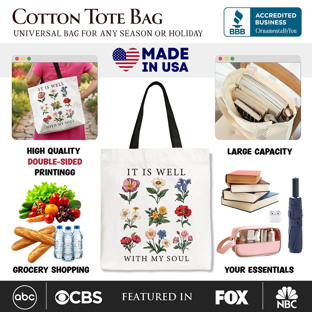 It Is Well With My Soul Floral Canvas Tote Bag