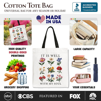 It Is Well With My Soul Floral Canvas Tote Bag