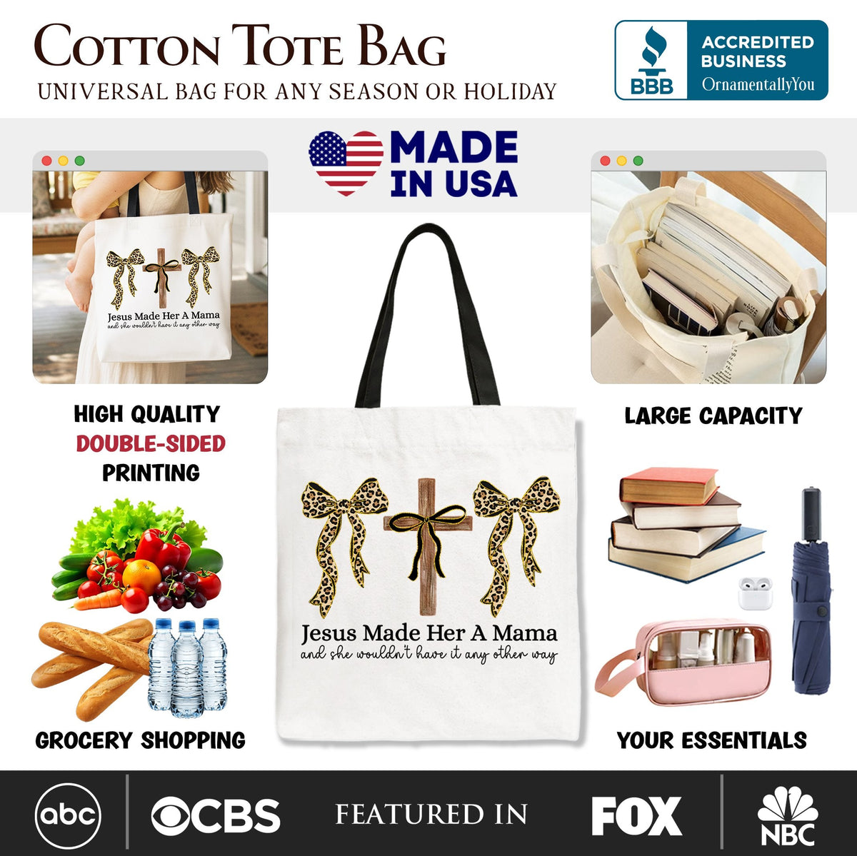 Jesus Made Her Mama Christian Canvas Tote Bag