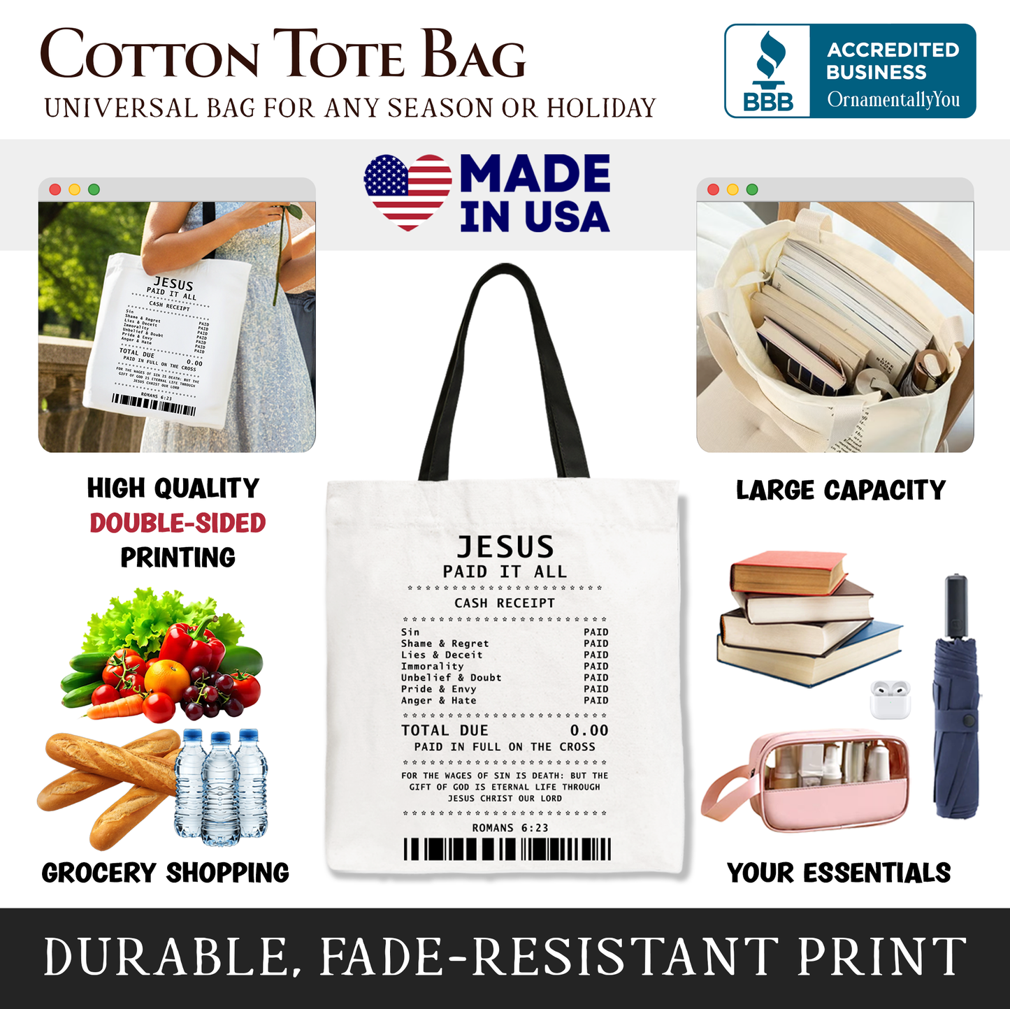 Jesus Paid It All a Classic Christian Canvas Bag