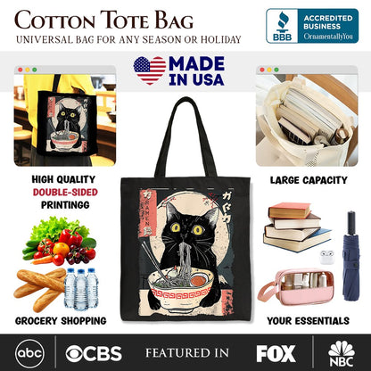 Kawaii Anime Cat Ramen and Canvas Tote Bag