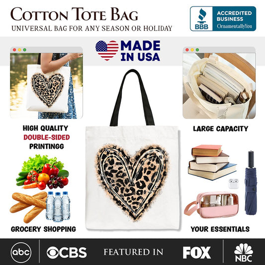 Leopard Heart Canvas Tote for Valentine Love