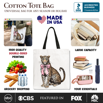 Leopard and Bow Canvas Tote Bag for Women