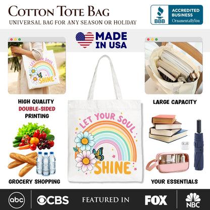 Rainbow Pastel Floral Canvas Tote Bag for Travel