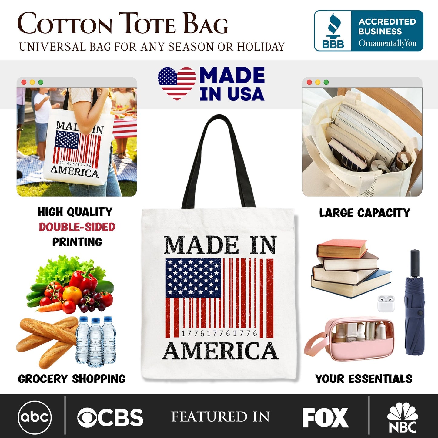 Patriotic American Barcode Canvas Tote Bag