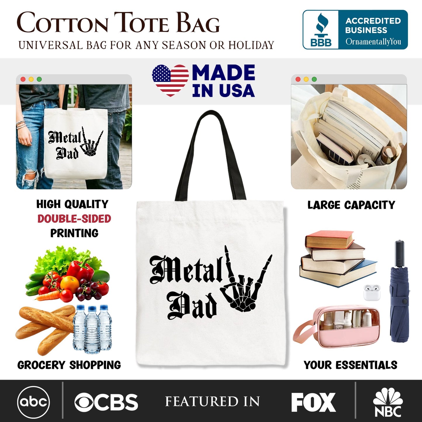 Metal Dad Skeleton Tote Bag and Rock Sign