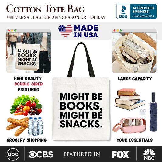 Books or Snacks Canvas Tote Bag Gift for Readers