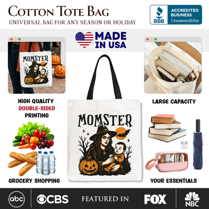 Momster Halloween Witch Canvas Tote Bag for Moms