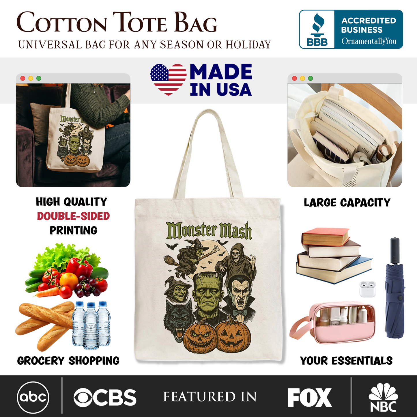 Monster Mash Halloween Classic Canvas Tote Bag