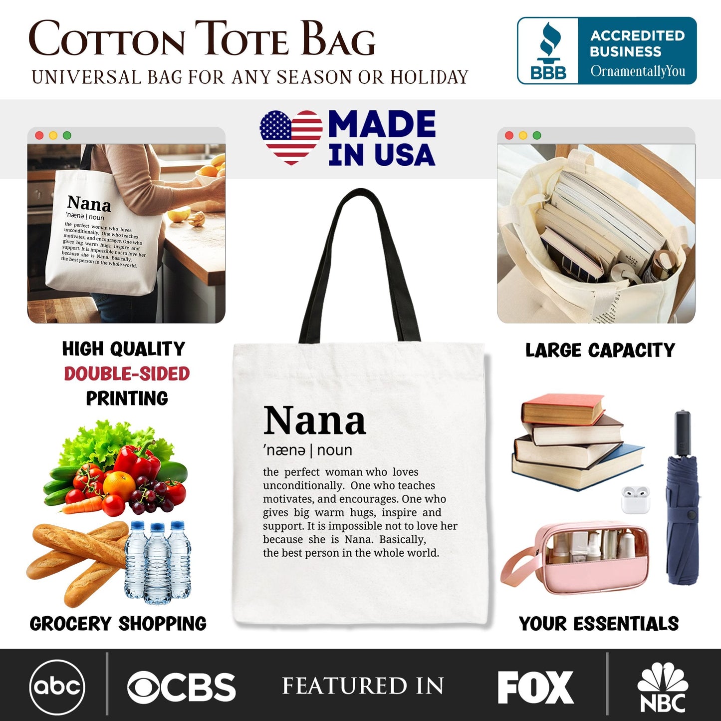 Nana Canvas Tote Bag for Funny Grandmother