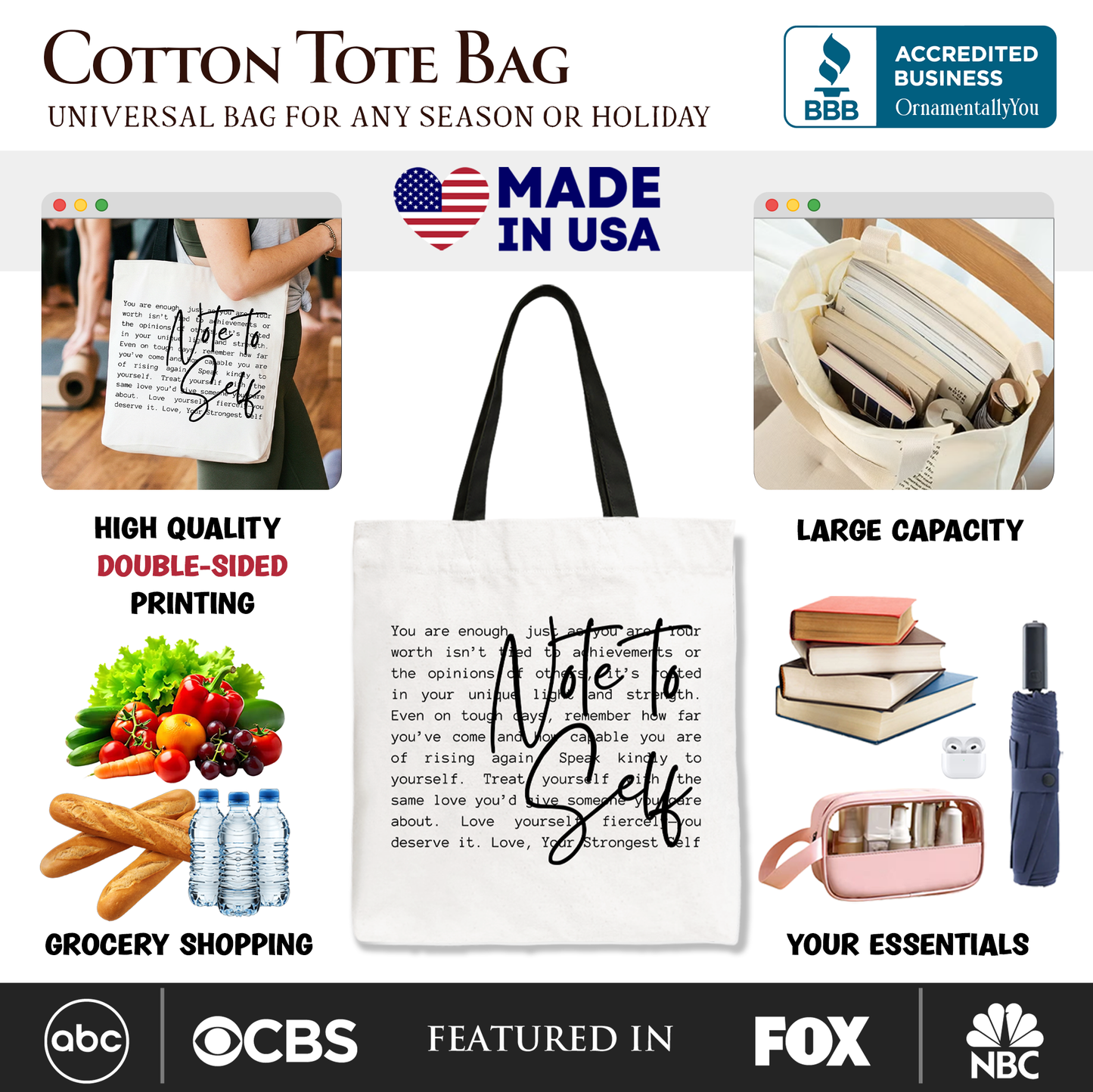 Note To Self Mental Health Canvas Bag and Straps